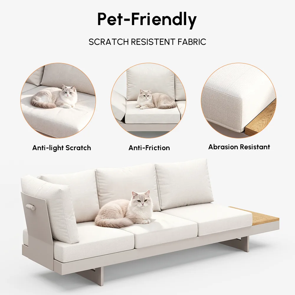 Tevara 7-Piece Outdoor Teak & Aluminum Modular Sofa Set for 6 with Ivory Cover — image 26