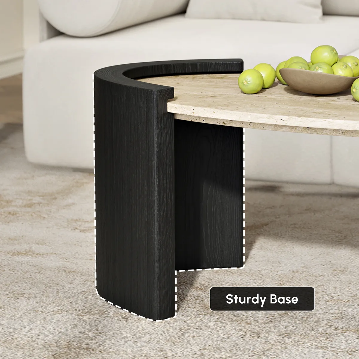 43" Japandi Oval Travertine Stone Top Coffee Table — image 16