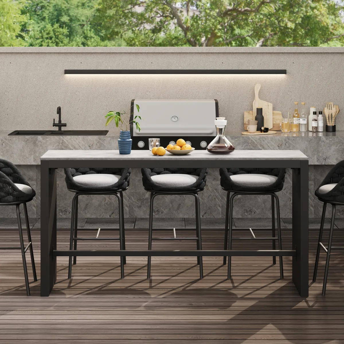 7-Piece Outdoor Sintered Stone & Aluminum Bar Dining Set with 6 Bar Stools — image 3