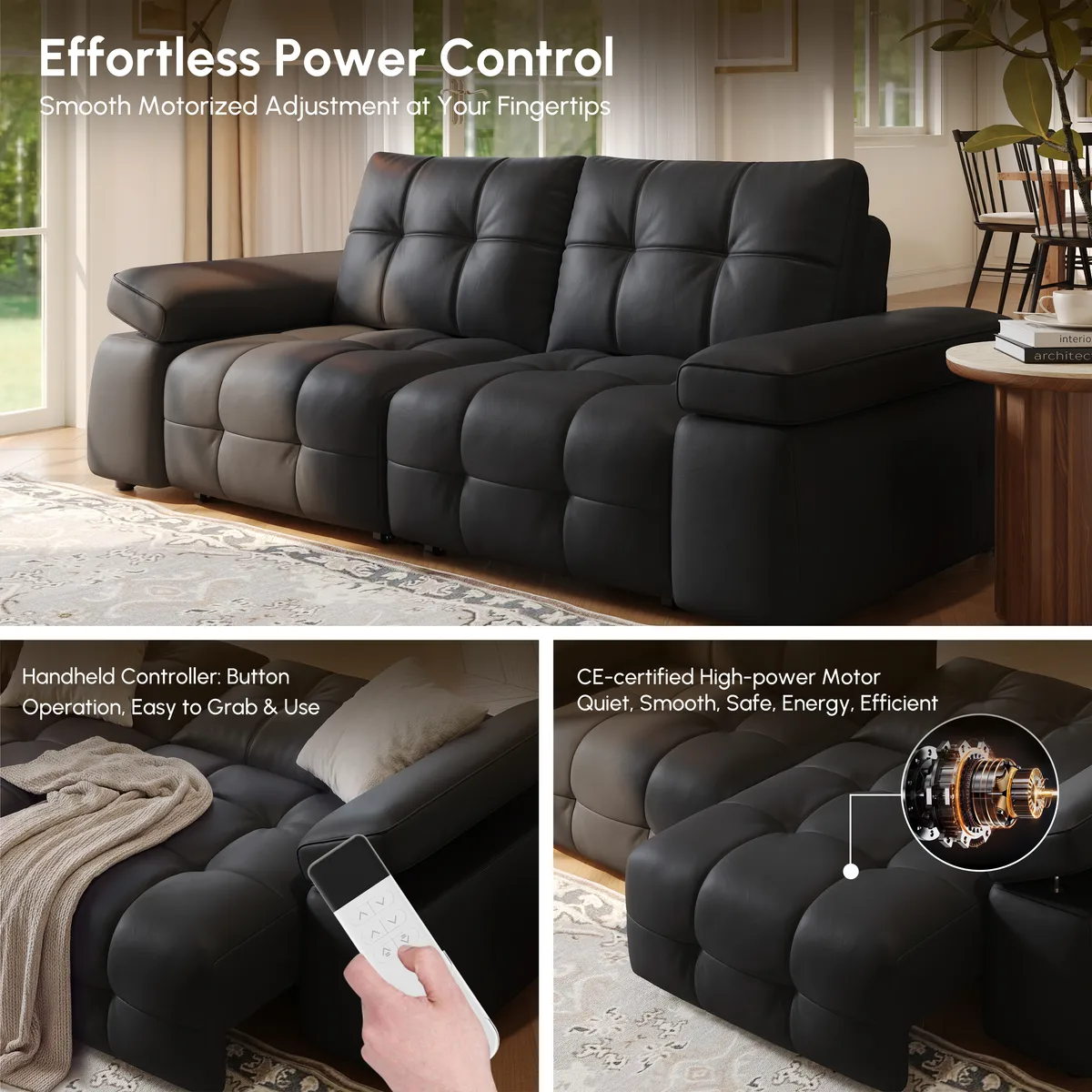 95" 2-Seater Genuine Leather Power Convertible Sleeper Sofa with Adjustable Armrests — image 29