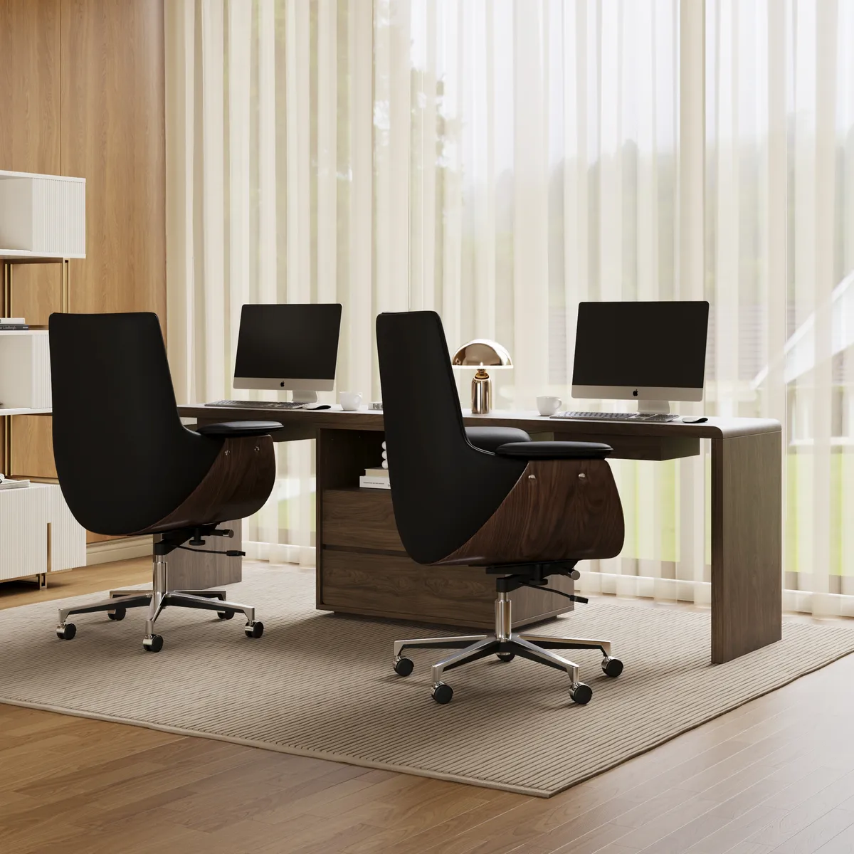 Modern 94" Rectangular Brown Double Desk with Drawers, Seats 2 — image 15