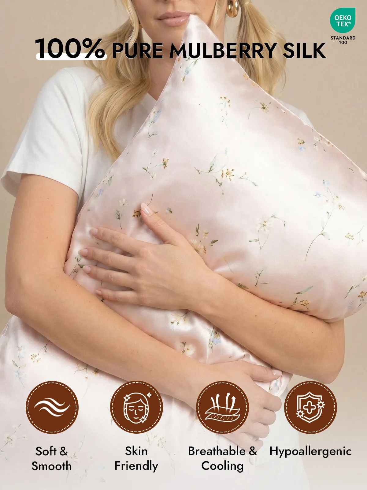 19Momme 100% Mulberry Silk Pillowcase - Snowbud Lily — image 5