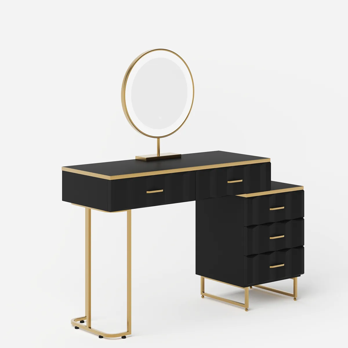 Modern White Extendable Makeup Vanity 5 Drawers Dressing Table Set with Stool and Mirror — image 9