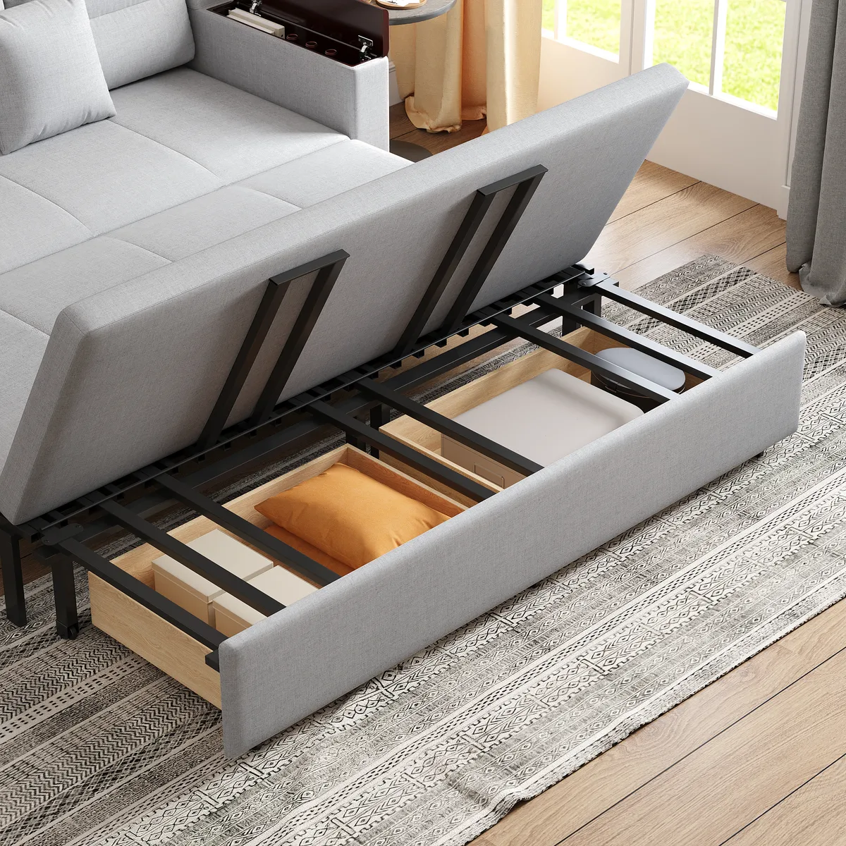 King Size Daybed with Trundle Linen Pull Out Sofa Bed — image 18