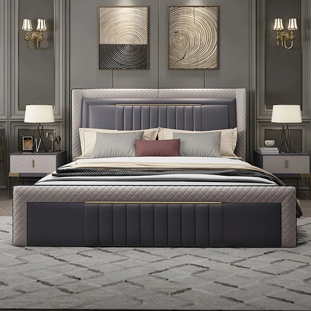 Modern Upholstered California King Platform Bed with Wingback Headboard — image 2