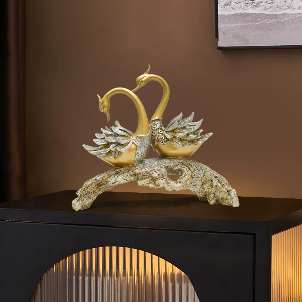 Swan Couple Resin Sculpture in Black & Silver for Home Table Decor — image 14