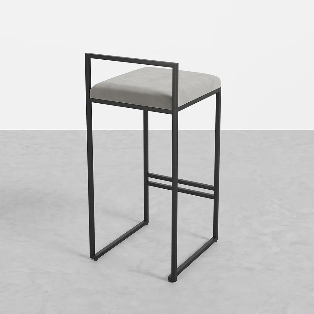 Modern Gray Counter Stool Bar Stool Set of 2 with Velvet Upholstery & Back & Footrest — image 5