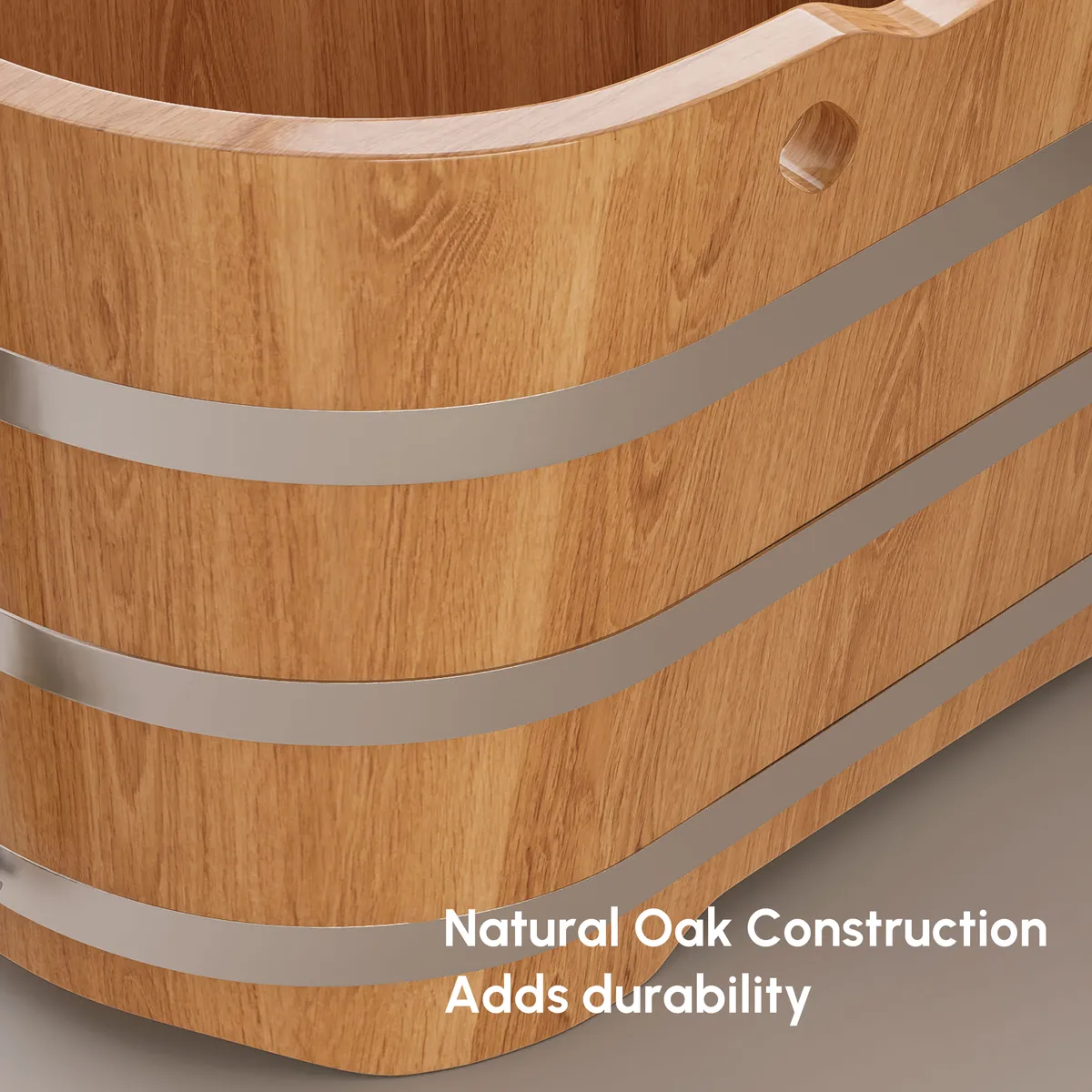 59" Japanese Oak Wood Soaking Bathtub Freestanding Modern Natural Bathtub — image 4