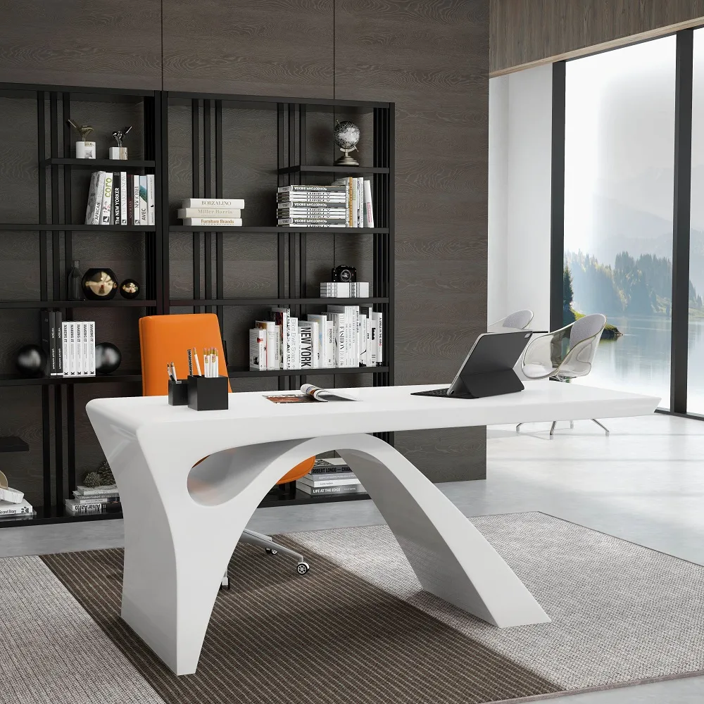 Modern 55" Rectangular Black Writing Desk with Arched Base — image 11