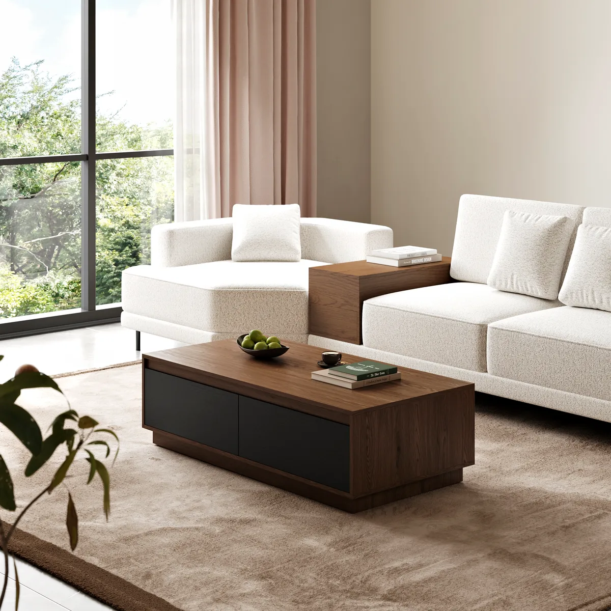 47" Mid Century Modern Gray Coffee Table Rectangular Block Living Room Table with Storage — image 4