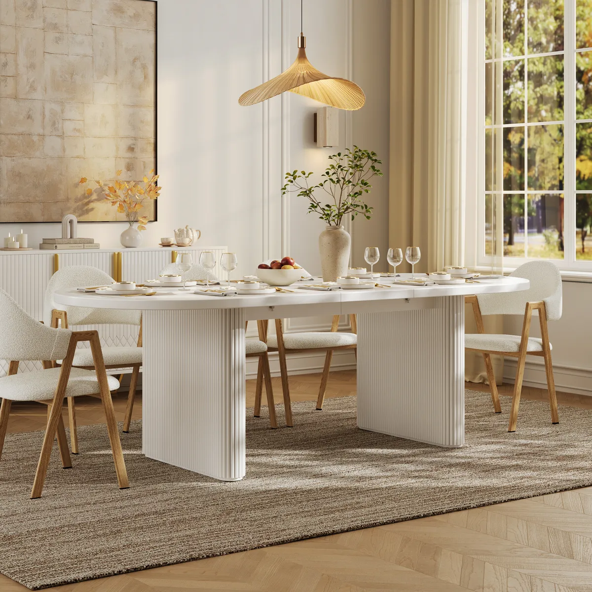 Japandi 79"-94" Oval Extendable Black Dining Table Butterfly Leaf 6-8 Seater — image 23