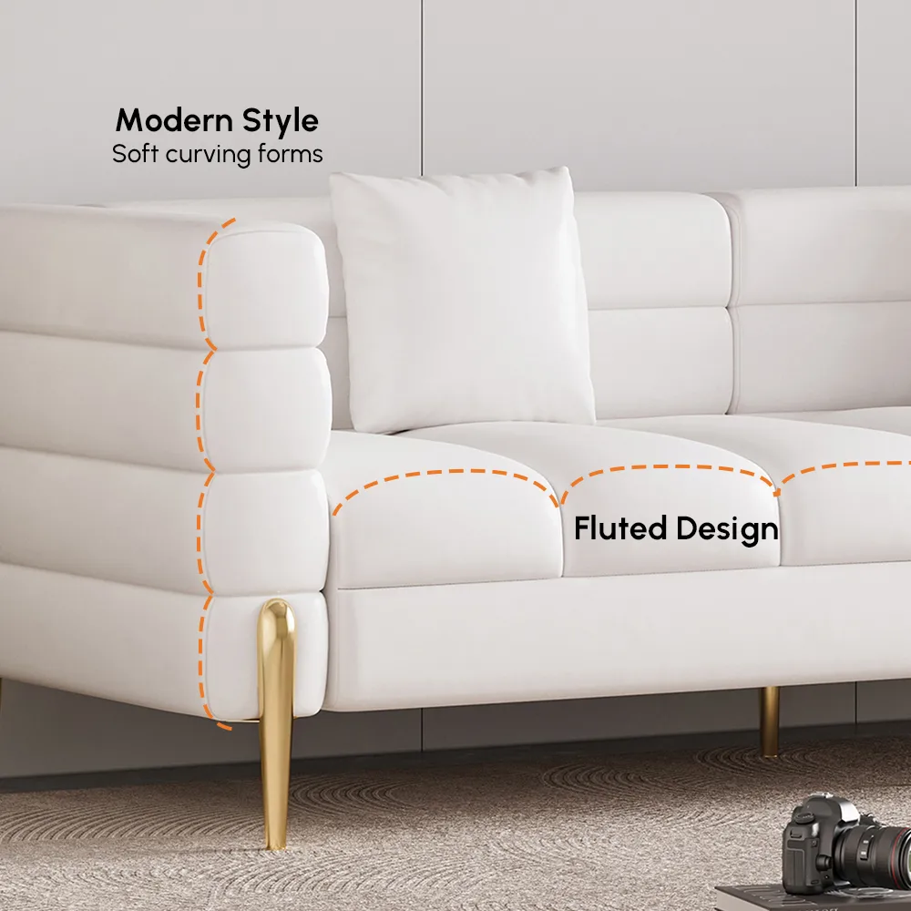 78.7" Modern White Boucle Upholstered Fluted 3-Seater Sofa for Living Room with Pillow White Boucle Accent Chair Modern Modular Armchair — image 28