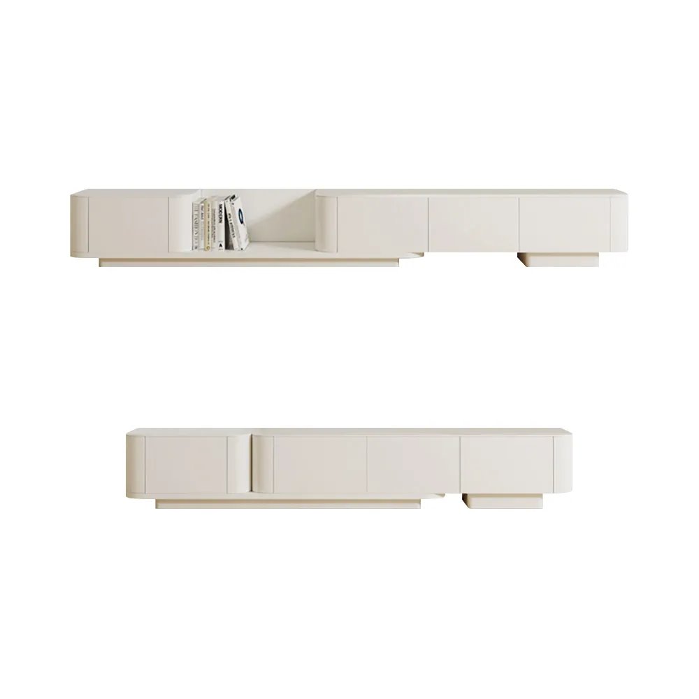 107.8" Off White Modern Wood Extendable TV Stand with 4 Drawer Retracted Cream Media Console — image 6