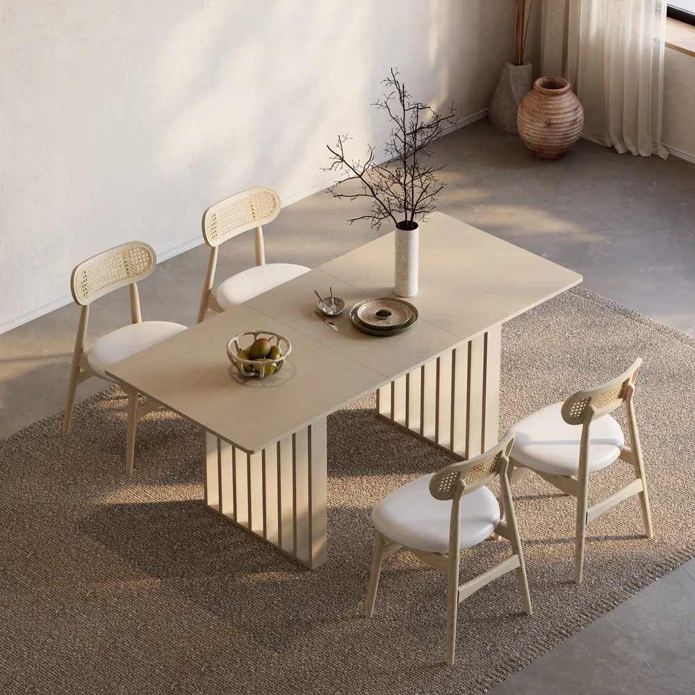 Dining Table Set 55"-87" Rectangle Extendable Whitewash Dining Table &