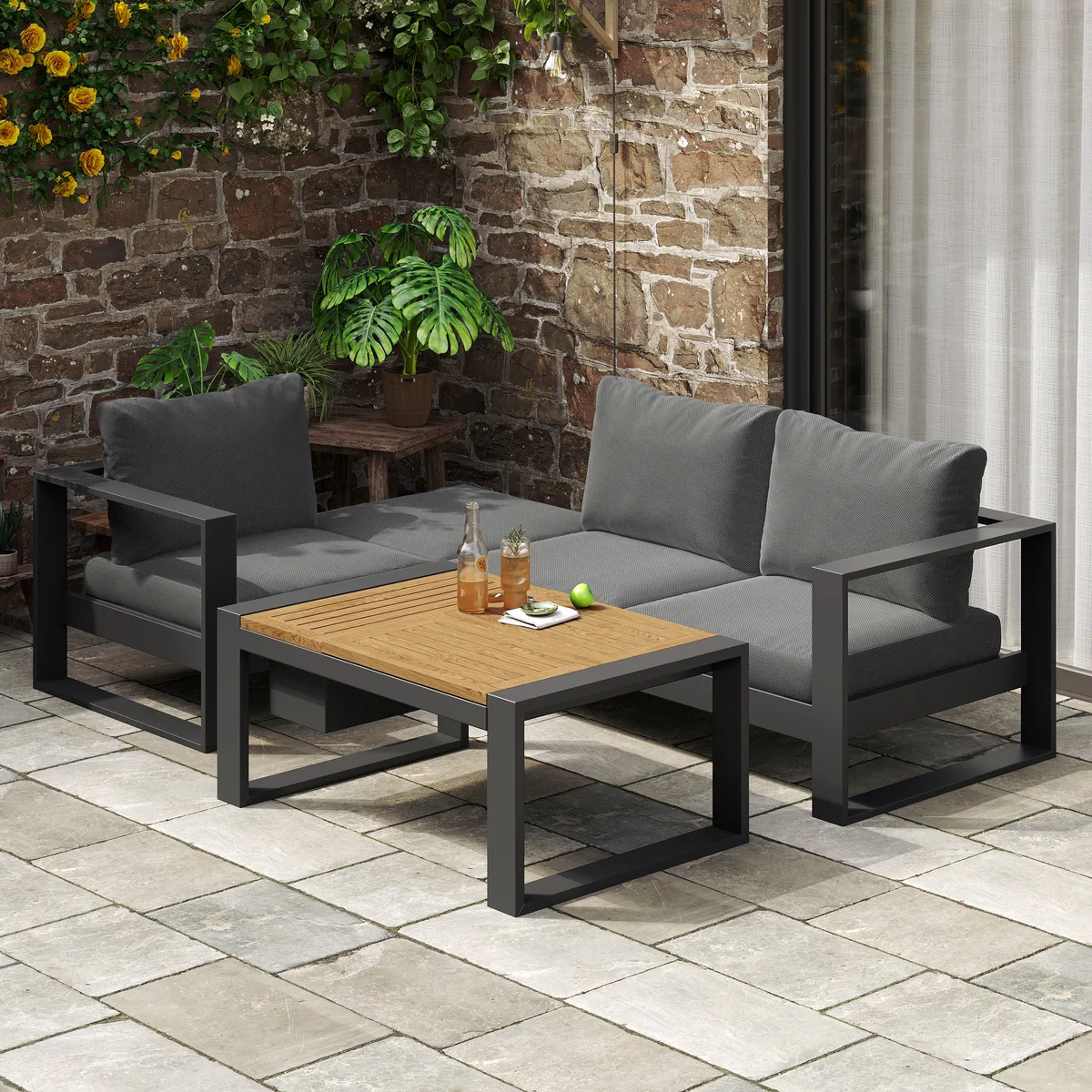 Slatera 4-Piece Modular Outdoor Sofa Set Aluminum & Acacia for 4 Person in Light — image 15