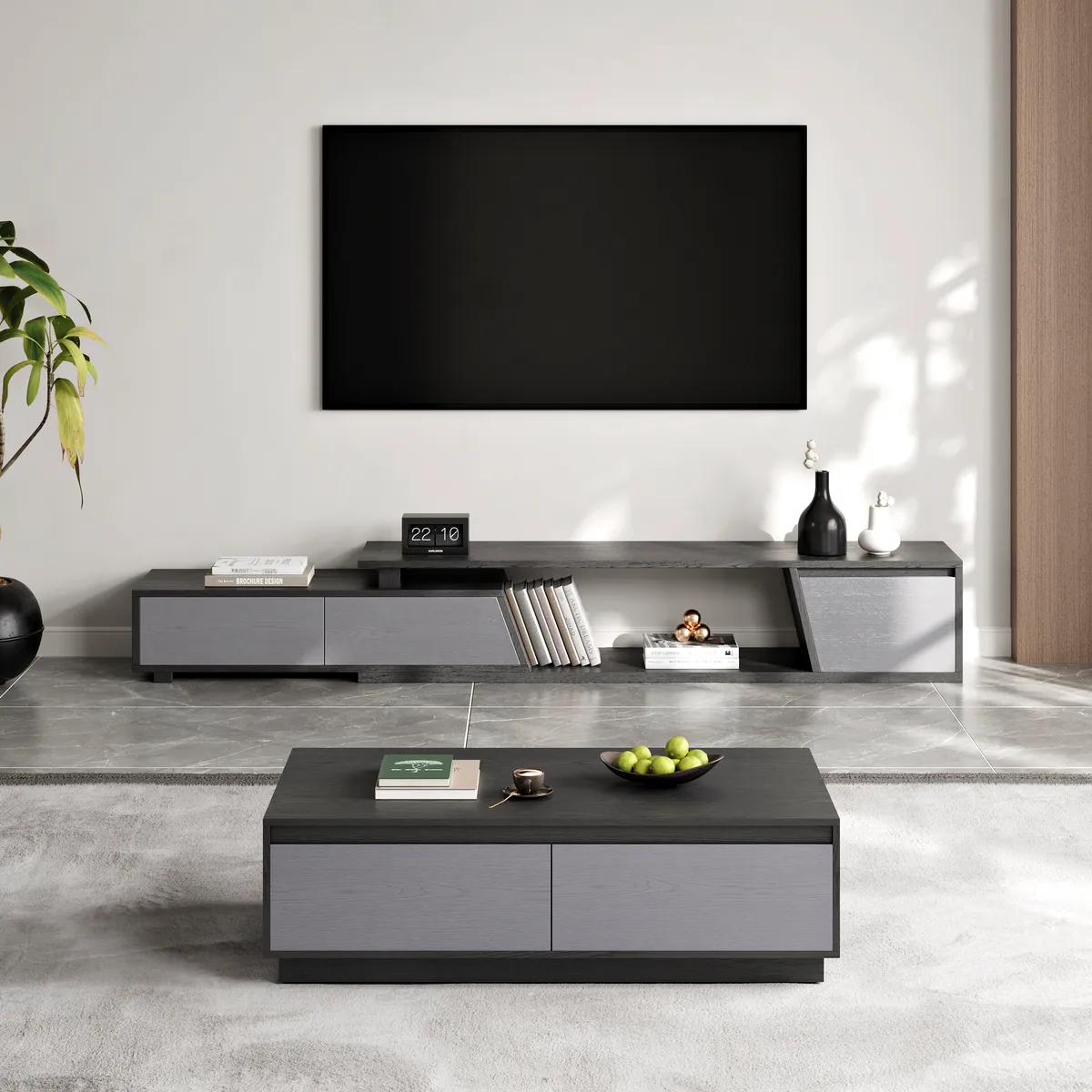 47" Mid Century Modern Gray Coffee Table Rectangular Block Living Room Table with Storage — image 22