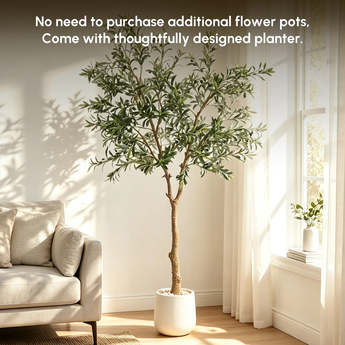 6 ft. Artificial Olive Tree with Planter and Decorative Pebbles — image 17