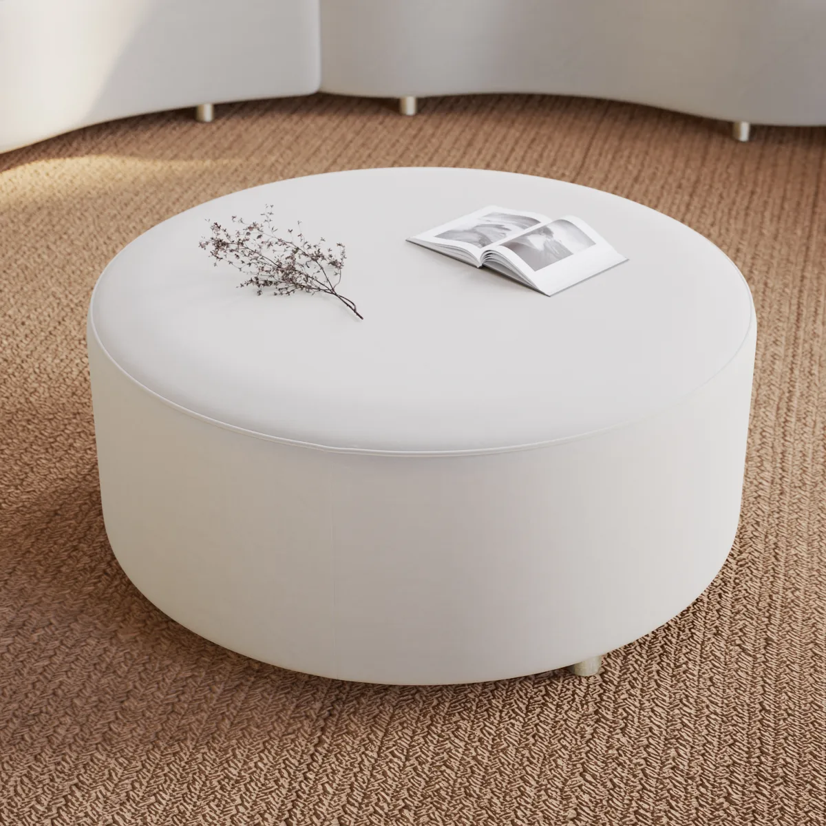 Modern 7 Seat Sectional Sofa Curved Modular Beige Velvet Upholstered with Ottoman — image 9