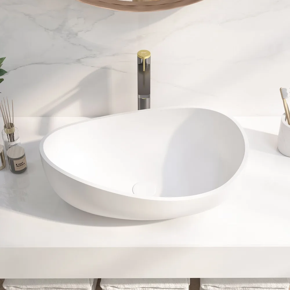 Bathroom Stone Resin Oval Vessel Sink Modern Art Sink — image 12