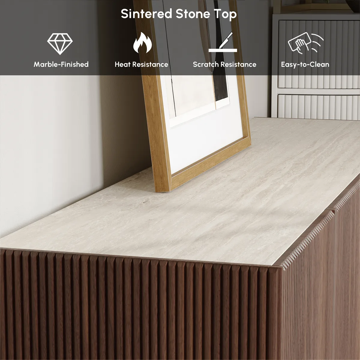 Grovyn 63" Buffet Sideboard Sintered Stone Top Black Fluted with Adjustable Shelves — image 27