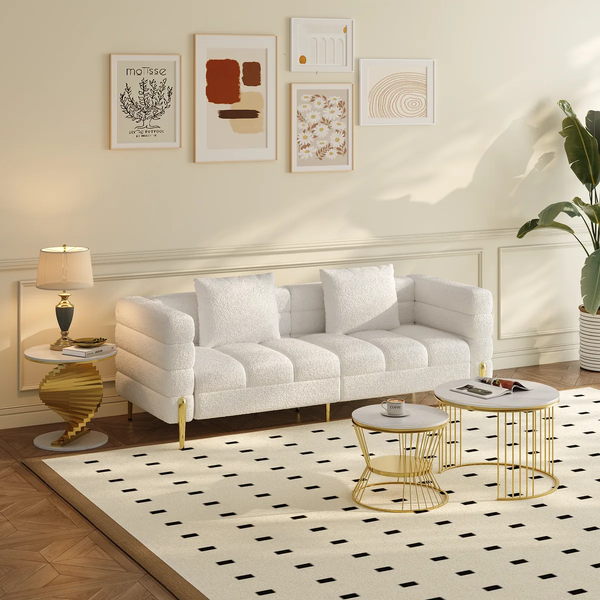 Round Marble Tabletop End Table with Metal Frame Modern Black & Gold Side Table — image 5