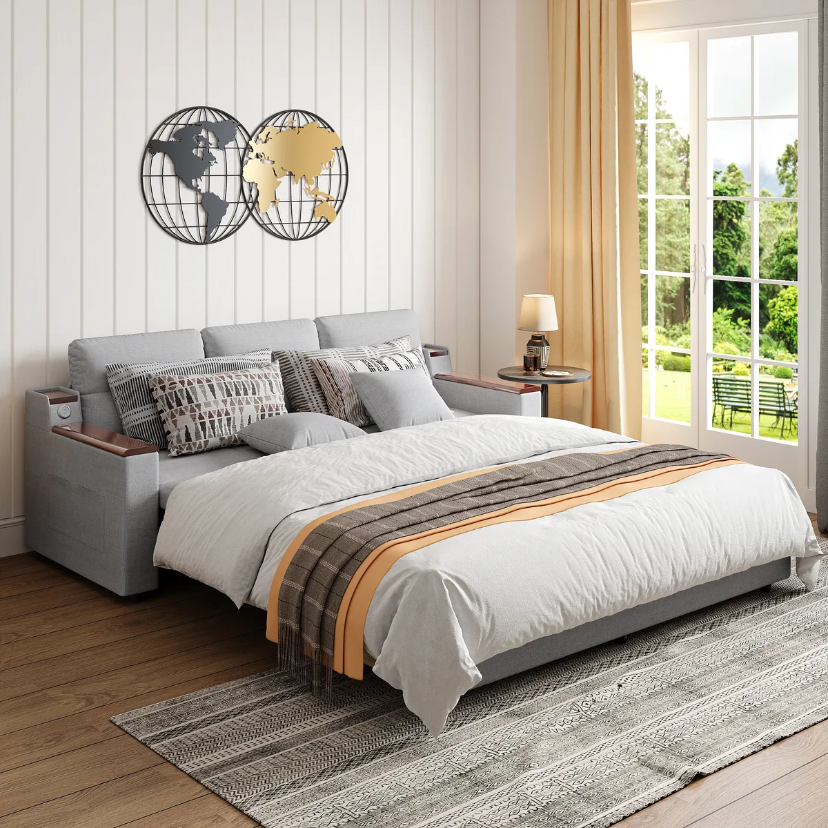King Size Daybed with Trundle Linen Pull Out Sofa Bed — image 13