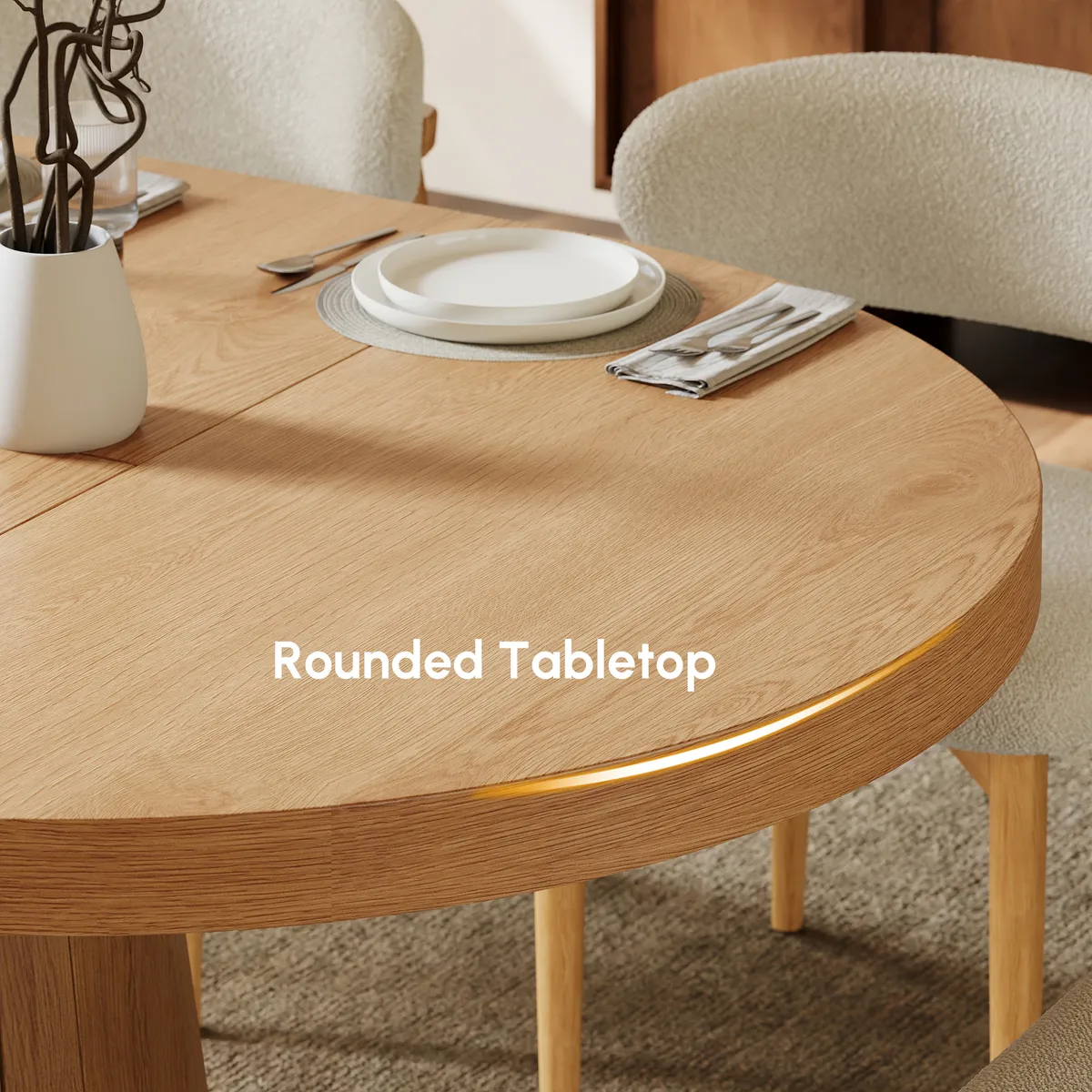 Japandi 39"-55" Extendable Dining Table for 6 White Oval&Round Table Pedestal — image 9