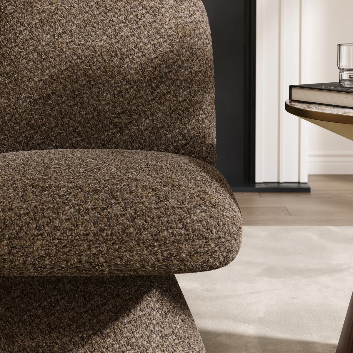 18" Modern Orange Boucle Swivel Accent Chair Sculptural L-Shaped Slipper Lounge Chair — image 26