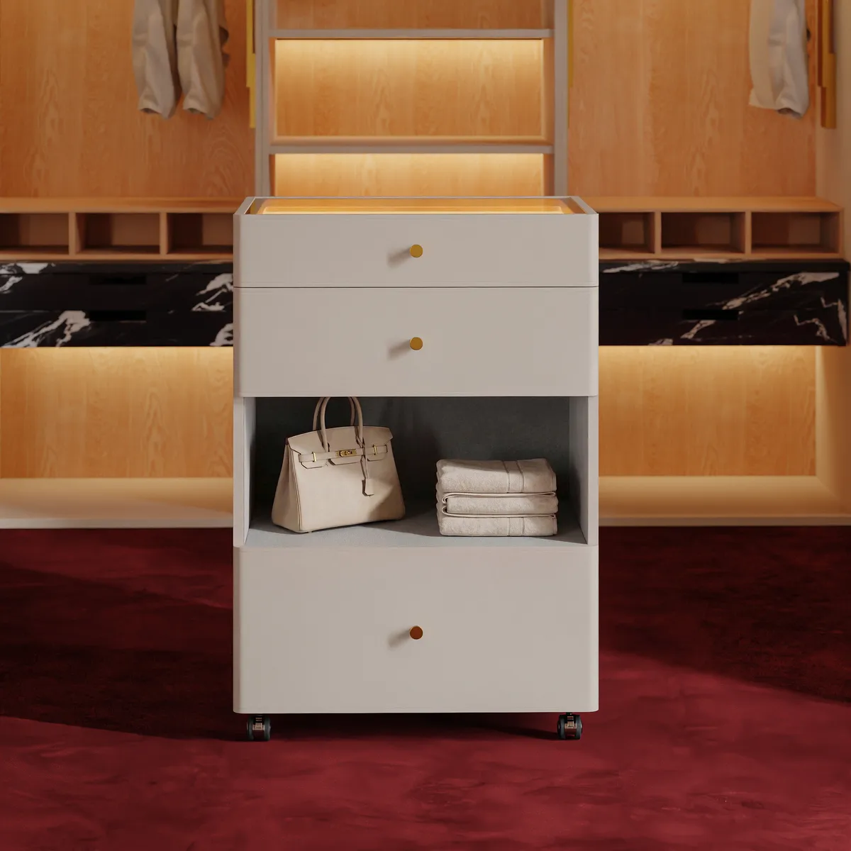 Walk-In Closet Island Jewelry Dresser with Glass Top & Light — image 15