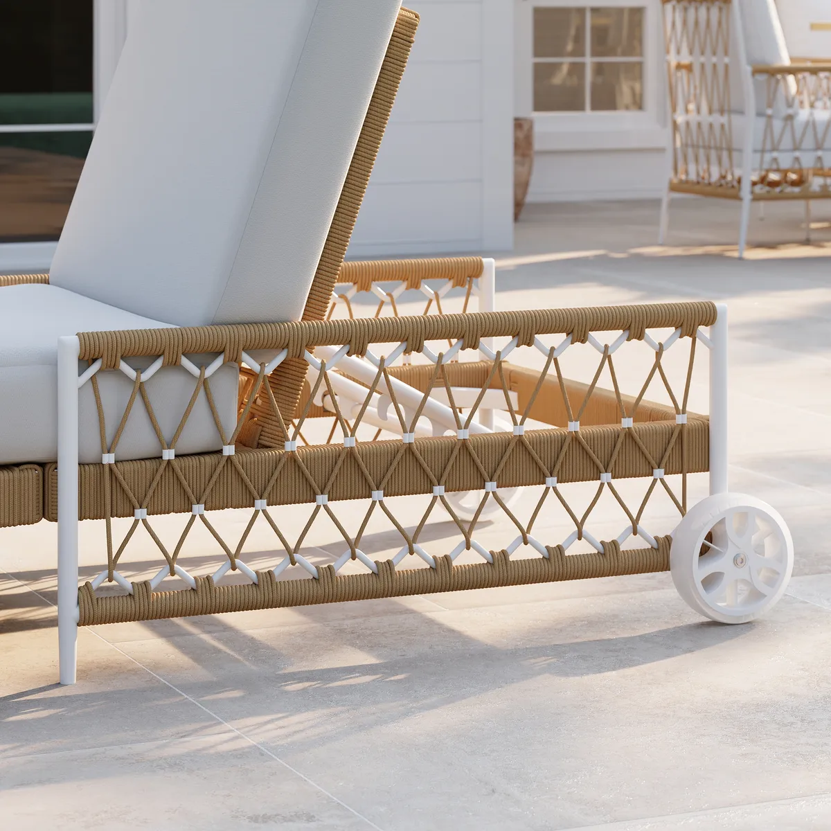 79.5" Ropipe Outdoor Rope-Woven Lounge Chair with Adjustable Backrest & Wheels — image 9