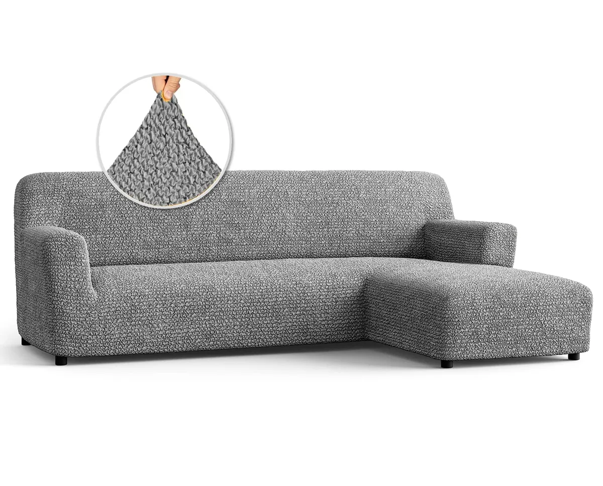 Chaise L-Shape Sofa Slipcover - 1-Piece Furniture Protector - Form Fit, Machine Washable -MicrofibraCollection - Silver Grey Color