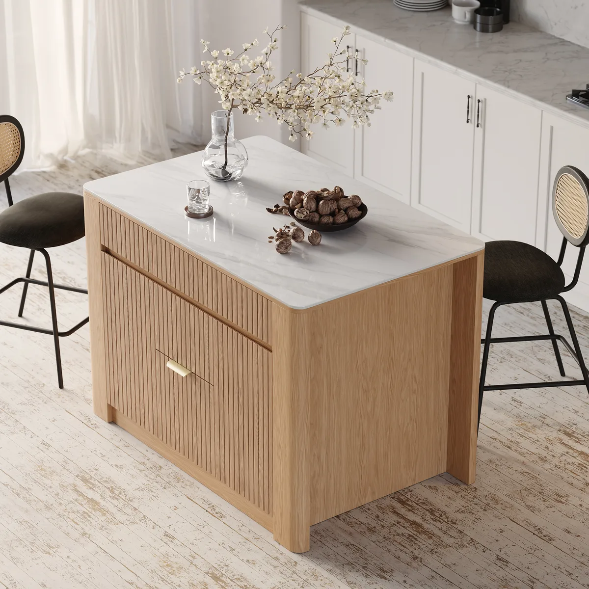 72" Sintered Stone Top Solid Wood Kitchen Island with Storage — image 13