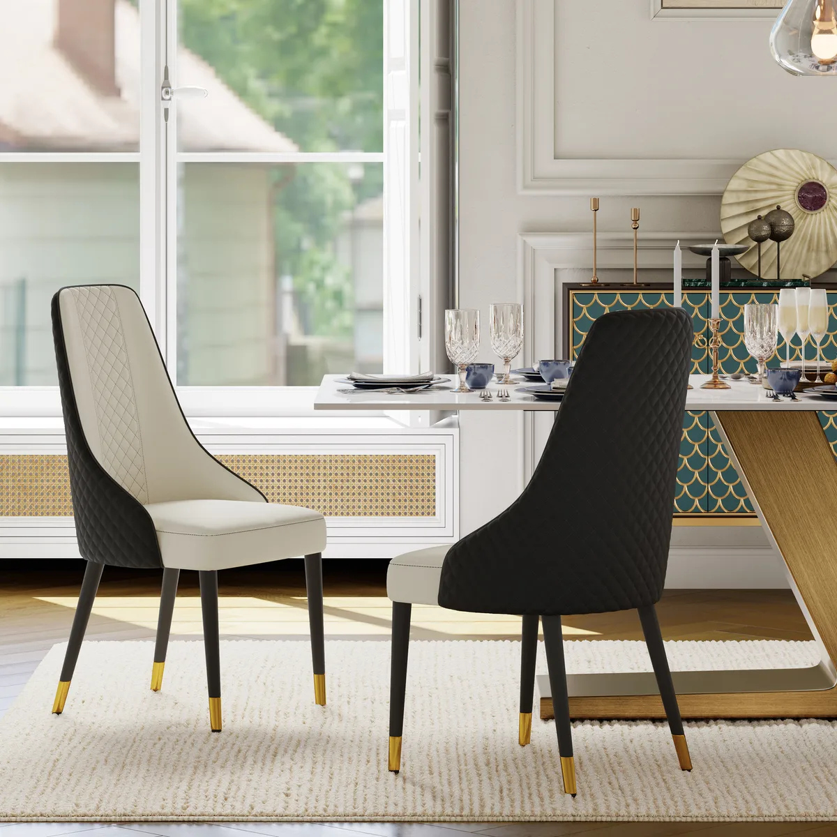 Diamic Black Faux Leather Dining Chairs with Upholstered — image 3