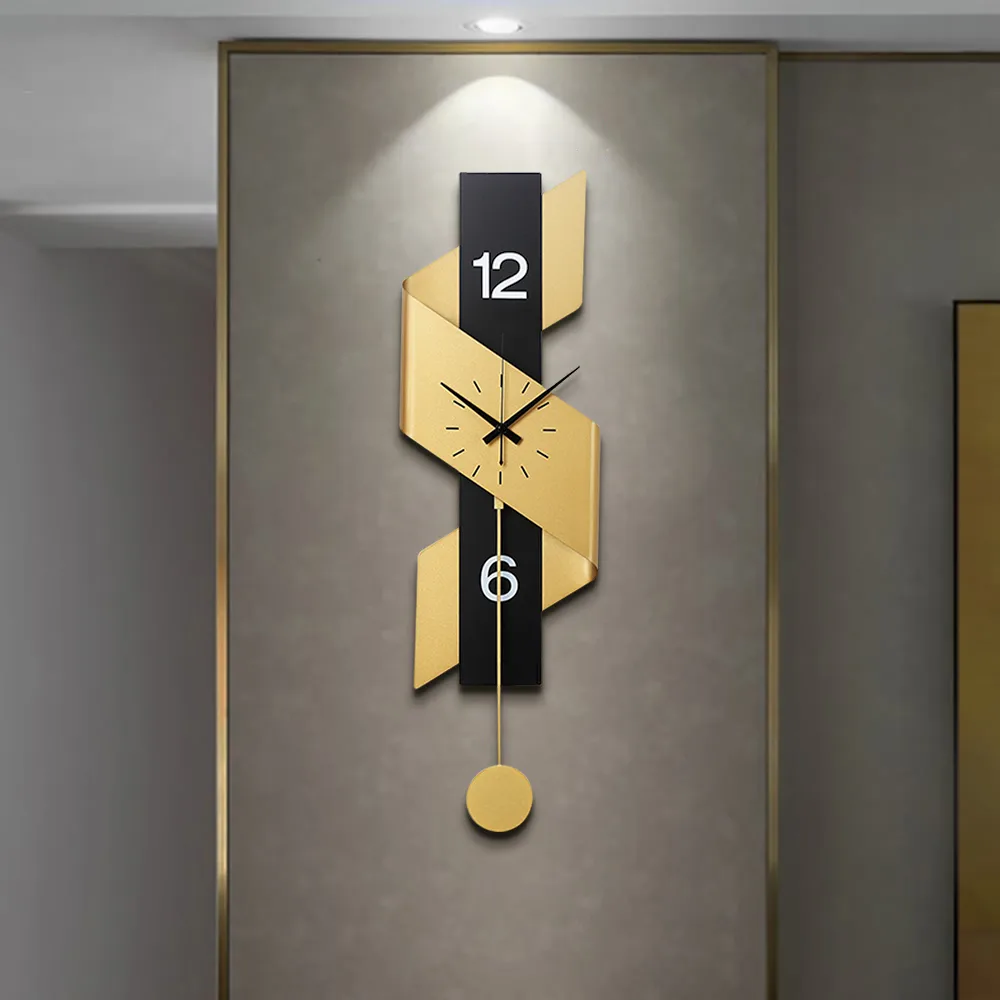 34.3" Modern Geometric Gold & Black Digital Wall Clock Oversized Wall Decor For Living Room — image 2
