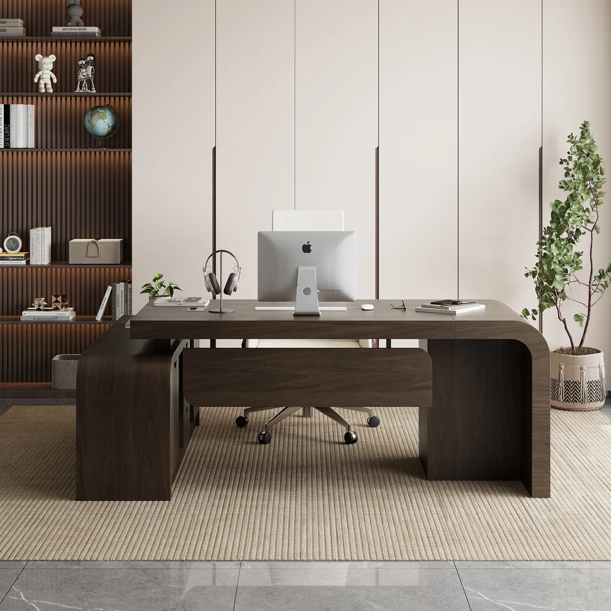 Chicent 71'' L-shaped Smoked Brown Computer Desk with Cabinet Left Hand — image 13