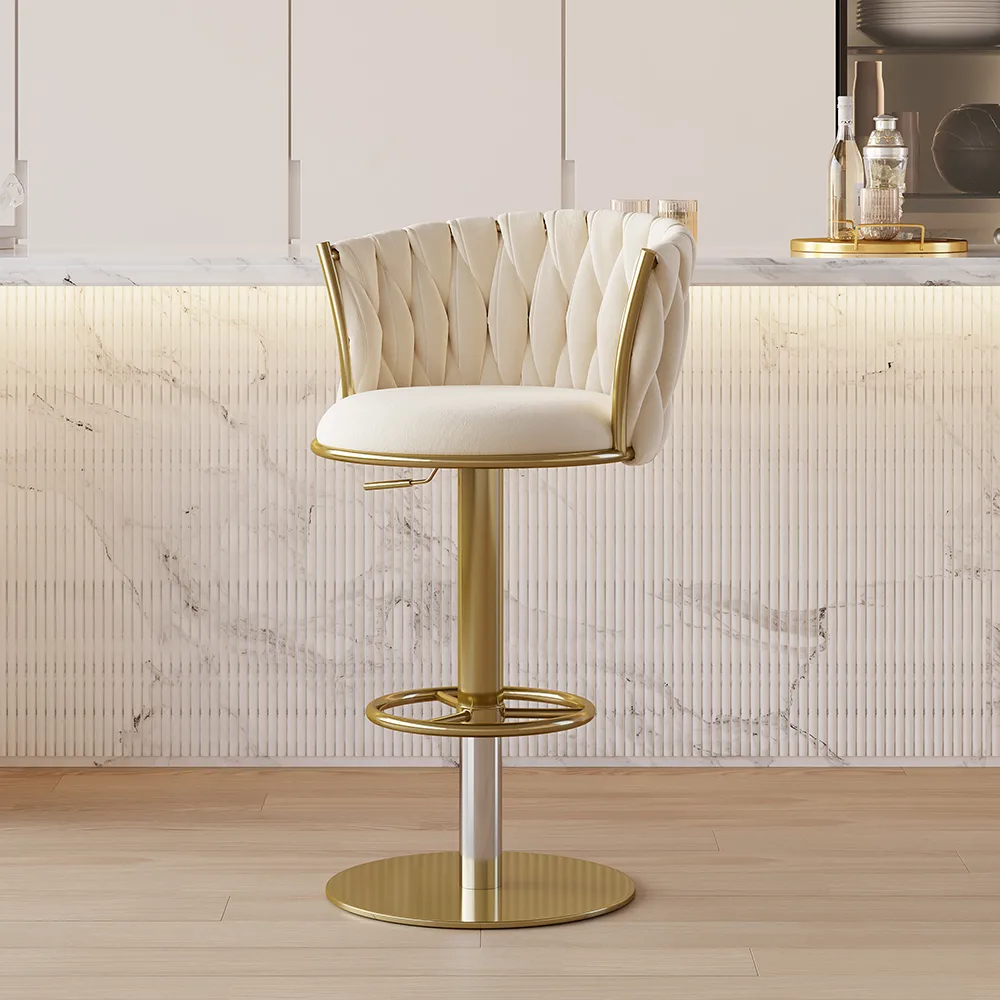 Sweave Set of 2 Gray Swivel Bar Stools Velvet Curved Back Adjustable Height — image 14