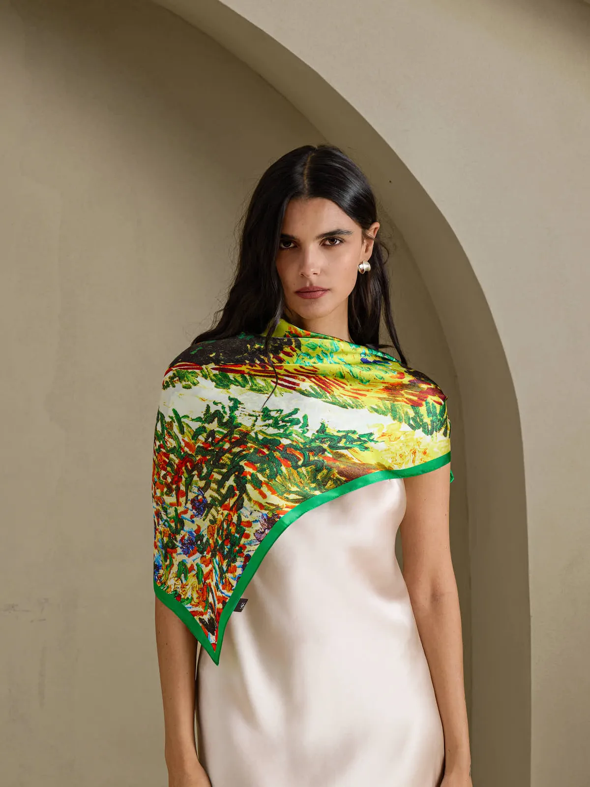 Pure Silk Impressionist Landscape Print Square Scarf - Size 90x90cm — image 4