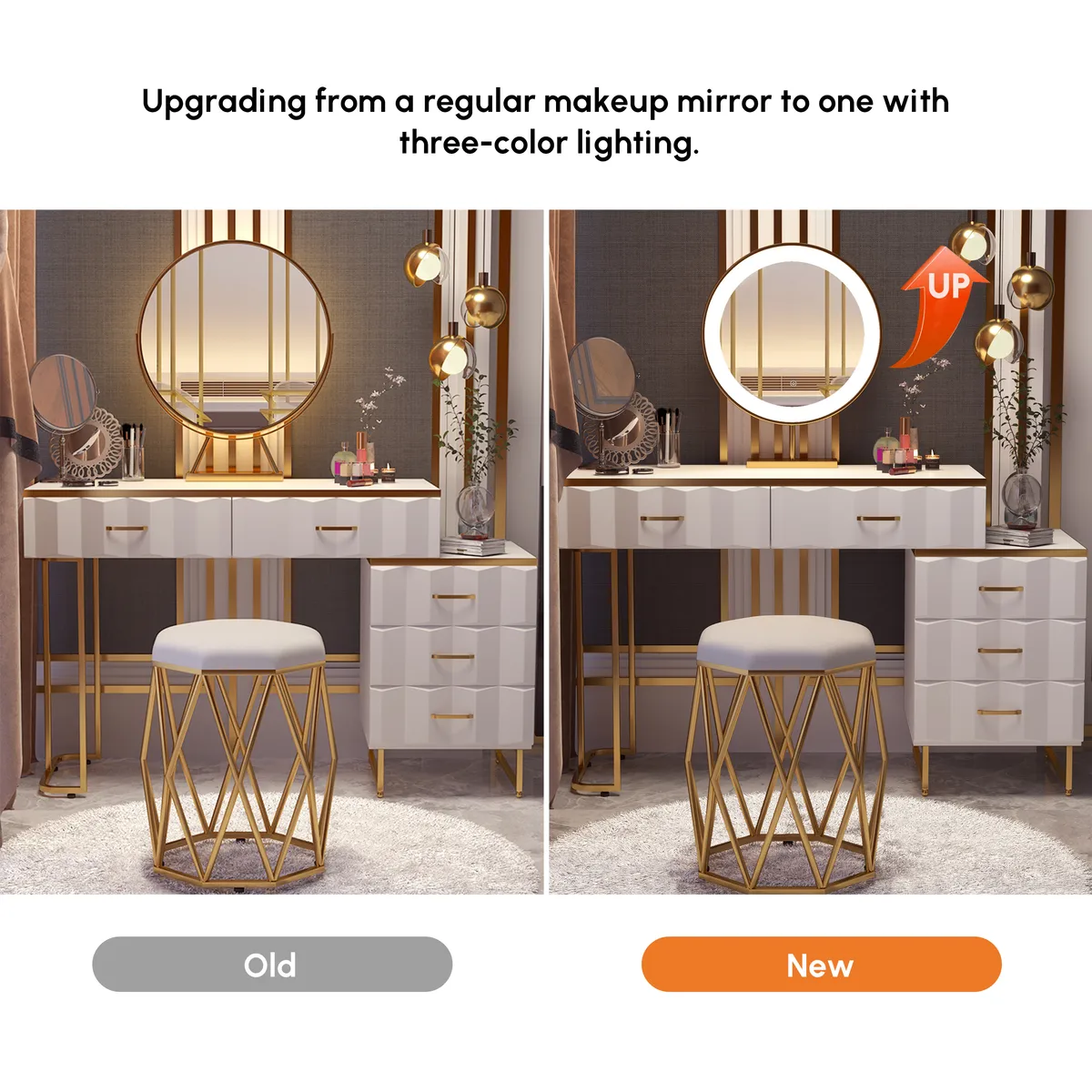 Modern White Extendable Makeup Vanity 5 Drawers Dressing Table Set with Stool and Mirror — image 17