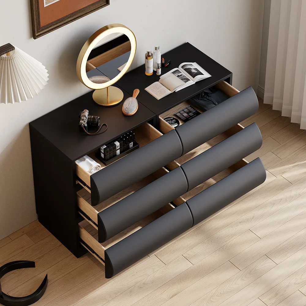 Bedroom Dresser & Nightstands Set Leather — image 4