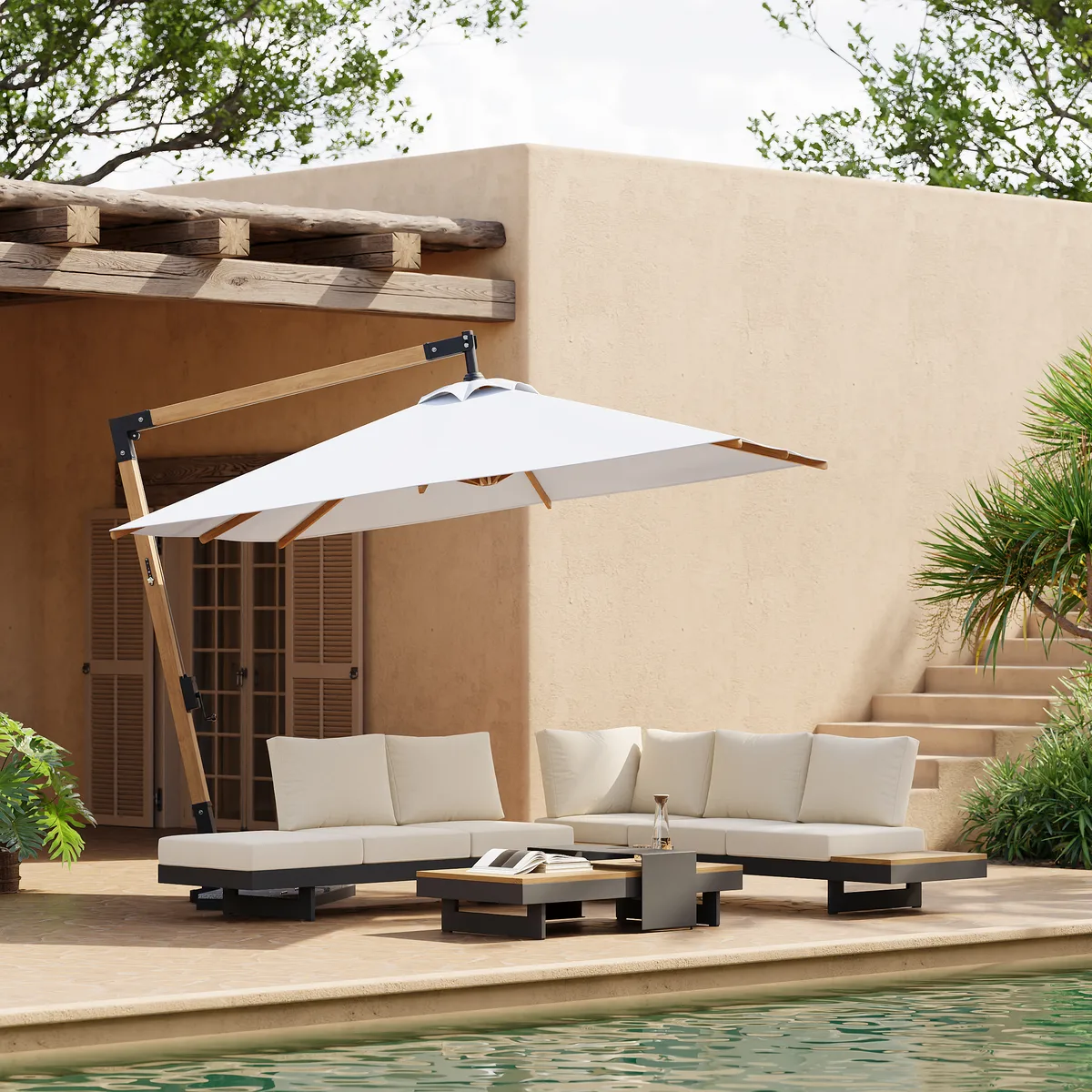 Tevara 118" Patio Cantilever Umbrella Adjustable Height Outdoor Sun Umbrella for Pool / Beach in Gary — image 4