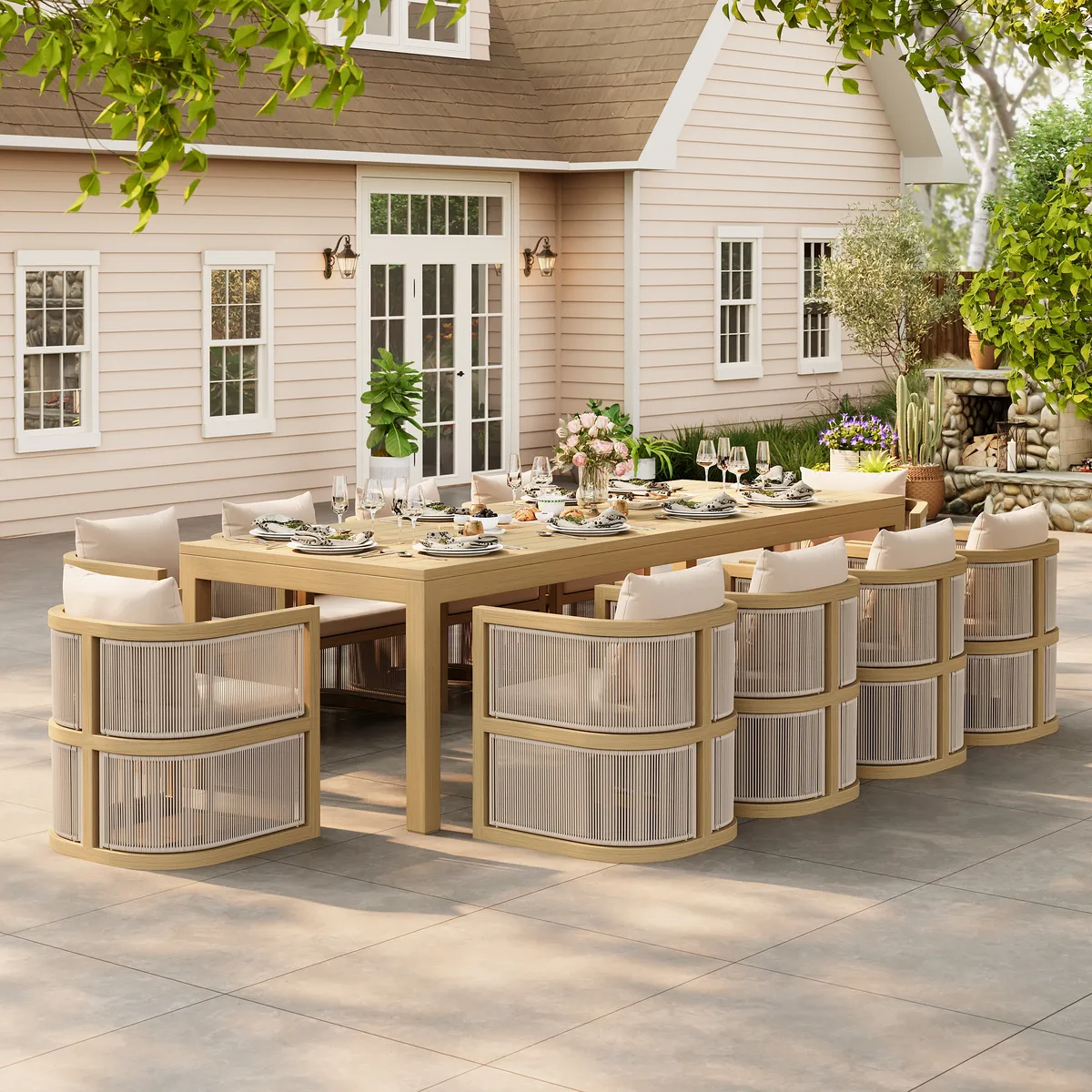 Wevara 7-Piece Outdoor Rope Weave Dining Set with 6 Chairs — image 3