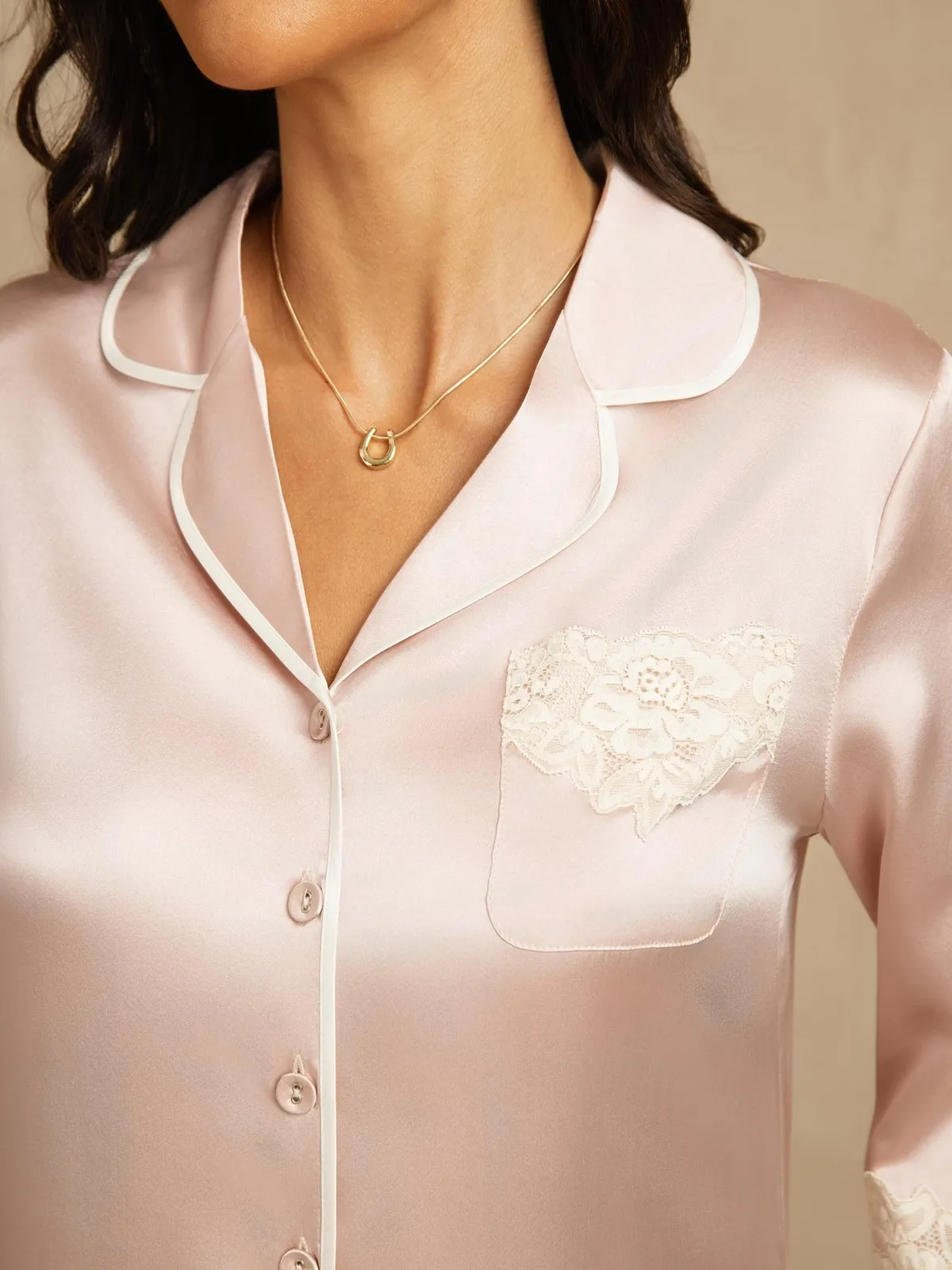 100% Mulberry Silk Button Up Nightshirt with Lace Design — image 4