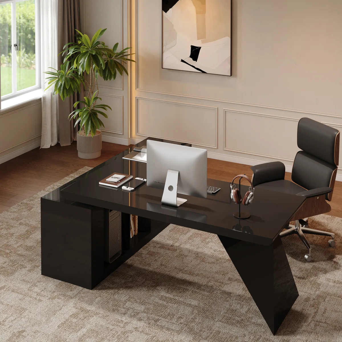Modern 71" L-Shaped Whitewash Executive Desk with Storage, Left Hand — image 13