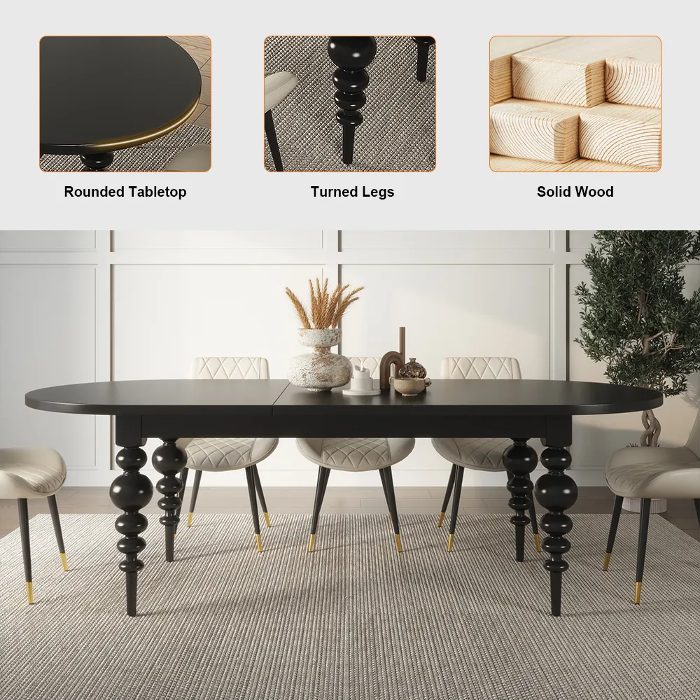 67"-79" Mid-Century Dining Table Oval Extendable Walnut Table for 4-8 Person with Turned Legs — image 25