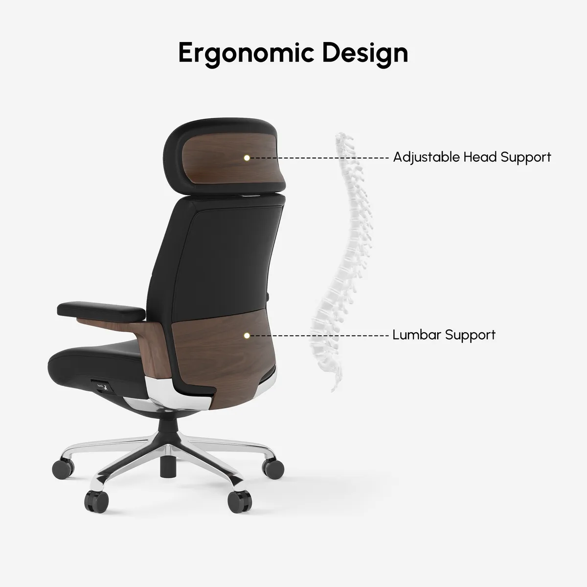 Black Genuine Leather Swivel Office Chair with Ergonomic Synchro-Tilt Recline System — image 6