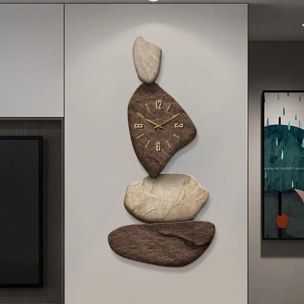 32" Large Stone Shape Japandi Wall Clock Unique Irregular Home Decor Art Living Room — image 2