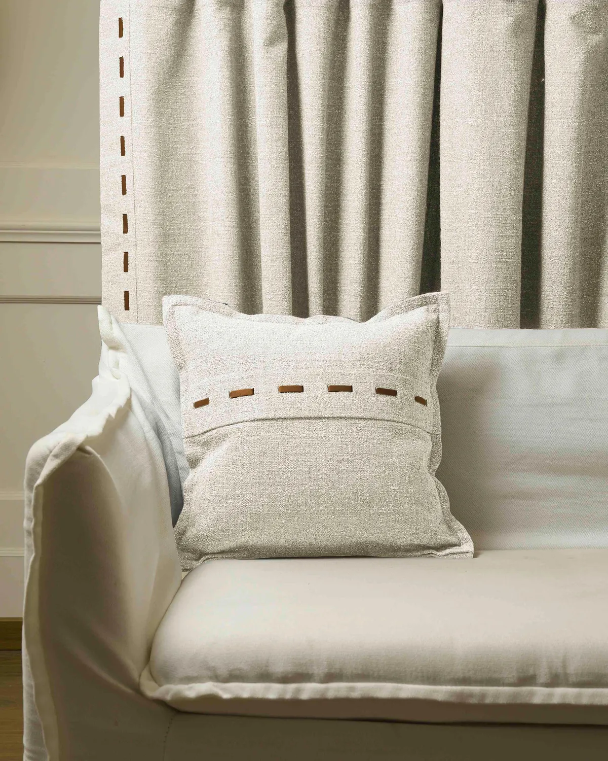 Luna Linen Blend Faux Leather Laced Throw Pillowcase — image 6