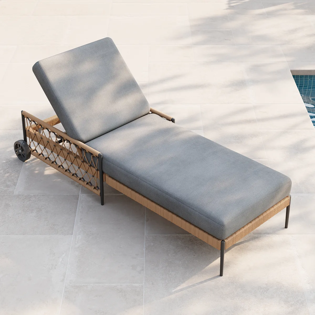 79.5" Ropipe Outdoor Rope-Woven Lounge Chair with Adjustable Backrest & Wheels — image 11