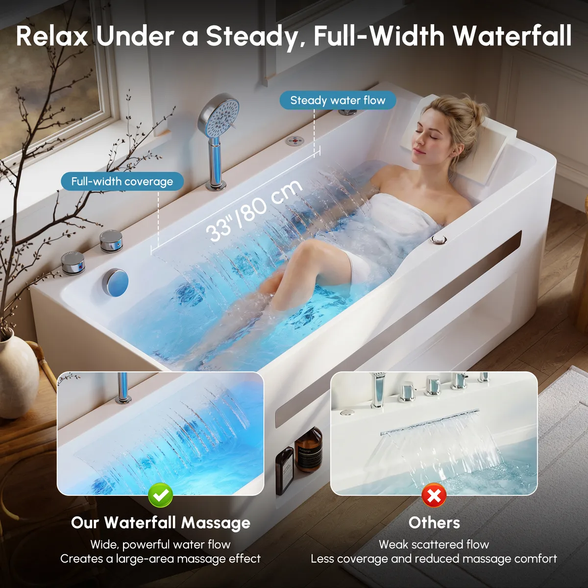 59" Whirlpool Bathtub with Thermostatic Control & Massage Jets & LED Lighting — image 17