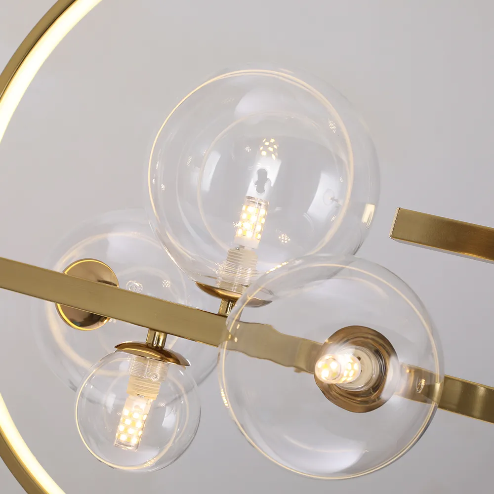Bubi 10-Light Gold Modern Kitchen Island Light for Dining Room with Glass Globe Shade — image 8